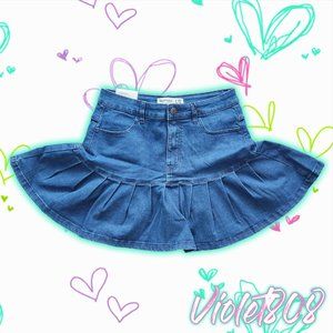 [L] Urban Planet Dark Blue Pleated DenimJean Mini Skirt